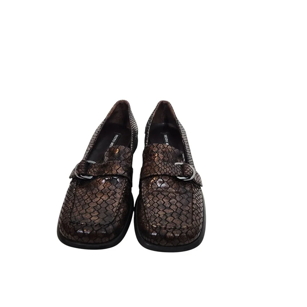 SESTO MEUCCI Shoes Womens‎ 7 Brown Snake Croc Leather Loafer Made Italy Comfort